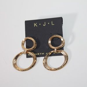 Kenneth Jay Lane Women's Earrings gold tone double hoops hammered